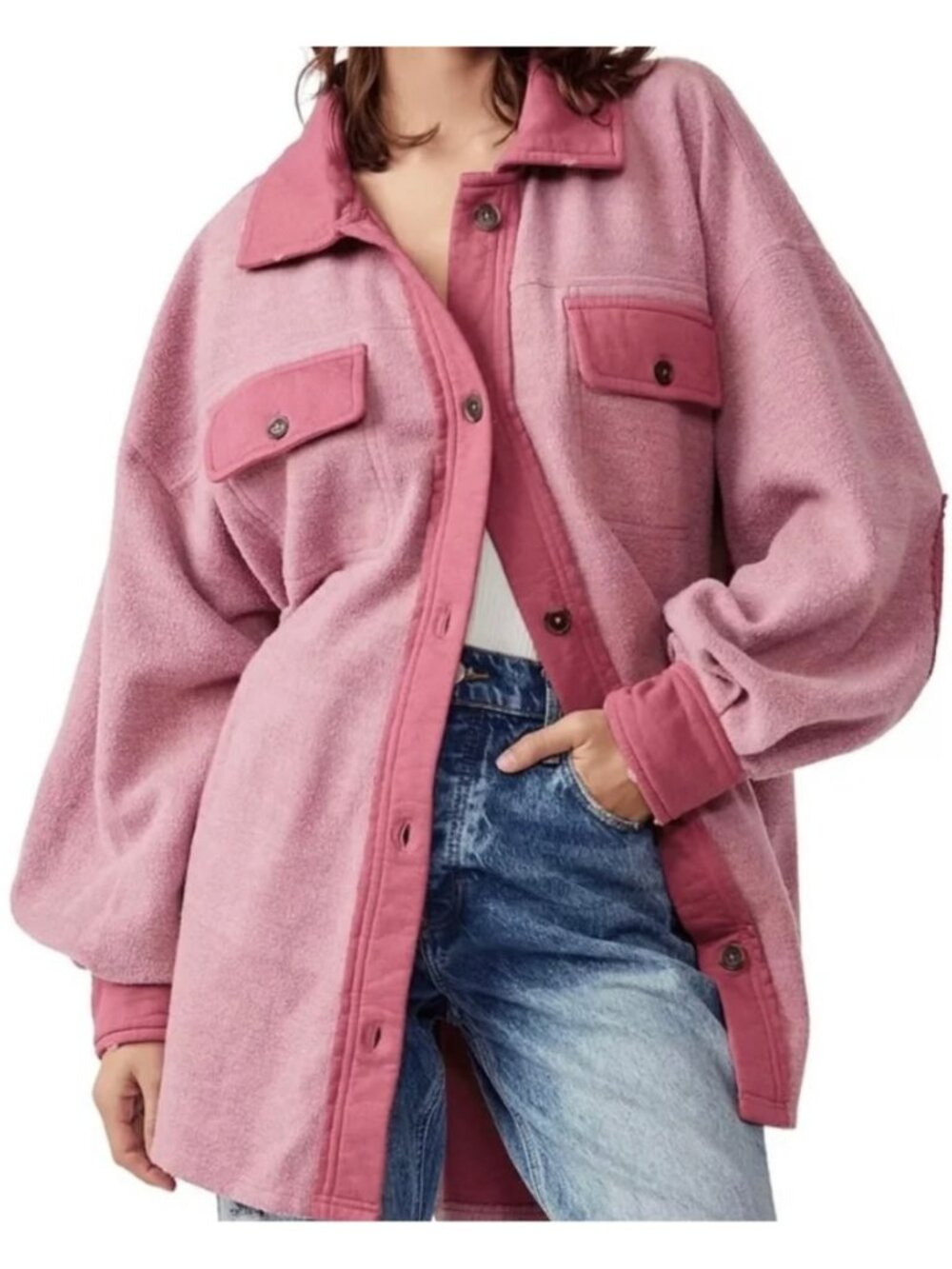 NWT Free People Women's Ruby Shacket Jacket in Sweetheart Pink Size XS